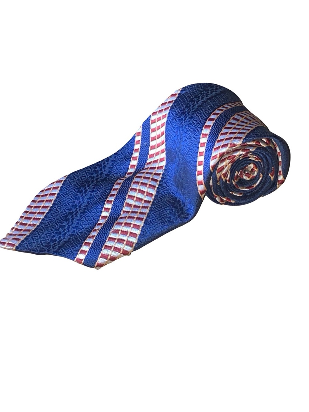 Vintage‎ Sears Men’s Tie Blue Textured Jacquard Diagonal Stripe Retro Rockabilly